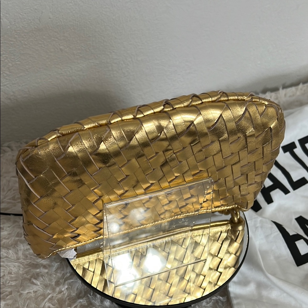 Walter Baker Mini Hazel Woven Gold Leather Top Handle Crossbody Bag - Picture 8 of 12